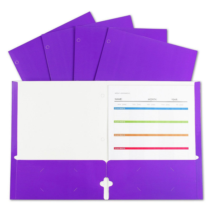 C-LINE - 2-Pocket Laminated Paper Portfolios with 3-Hole Punch, Purple, Box of 25