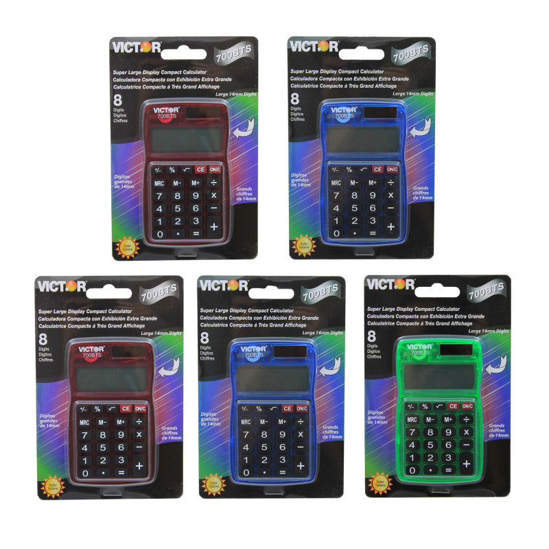 VICTOR - Dual Power Pocket Calculator, Pack of 5