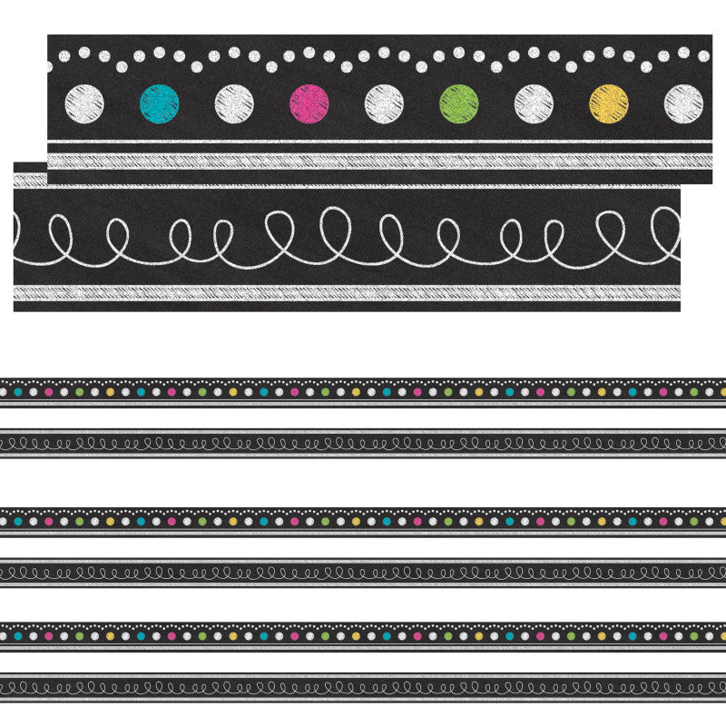 TEACHER CREATED RESOURCES - Chalkboard Brights Double-Sided Ribbon Runner, 1.5" W, 45 Feet Per Pack, 3 Packs