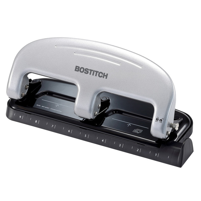 BOSTITCH - EZ Squeeze™ 3-Hole Punch, 20 Sheets, Silver/Black