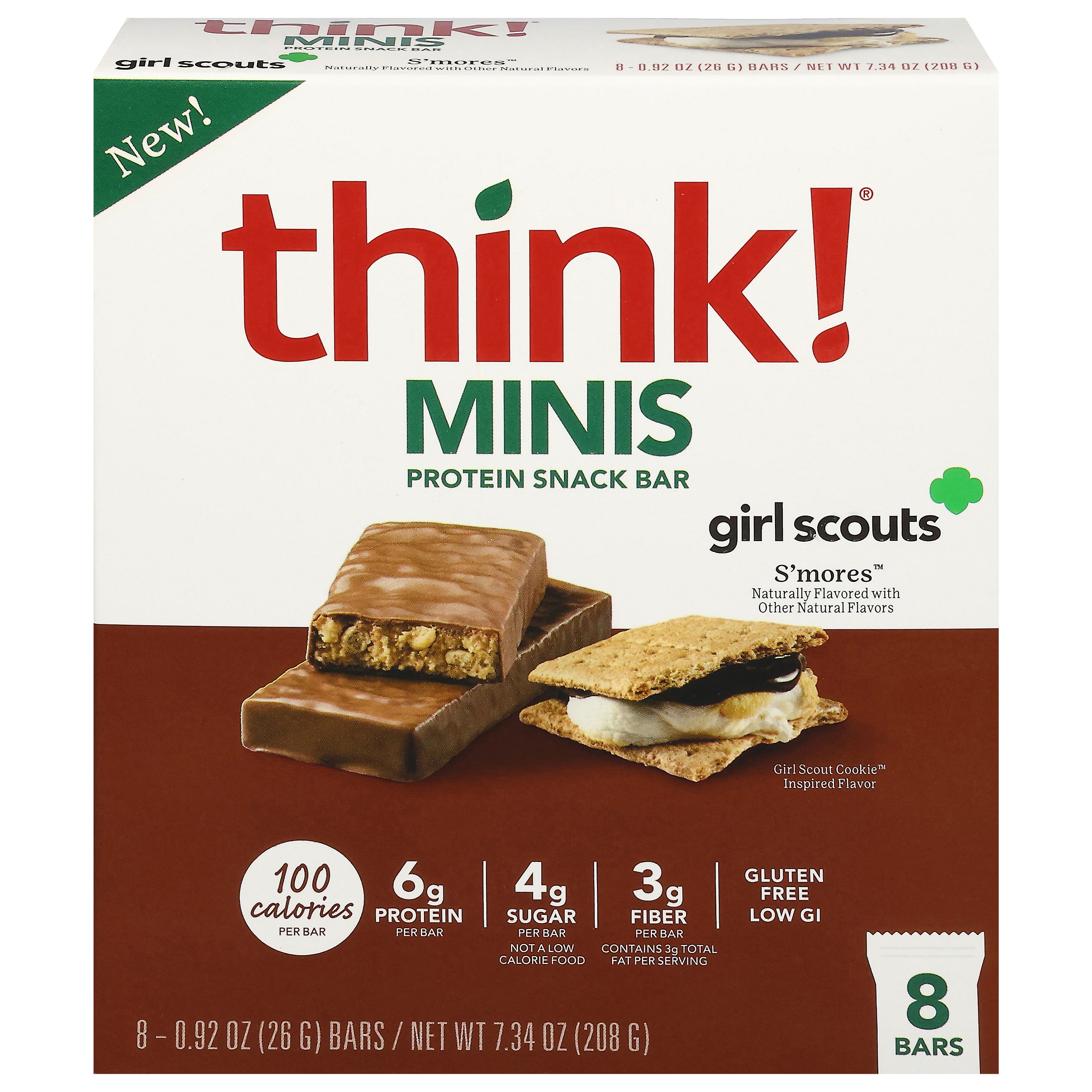 Think! Girl Scouts S'mores Protein Snack Bar Minis 8 - 0.92 oz Bars - Case of 6