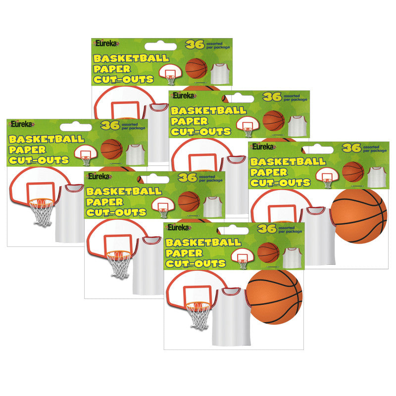 EUREKA - Basketball Assorted Cut Outs, 36 Per Pack, 6 Packs