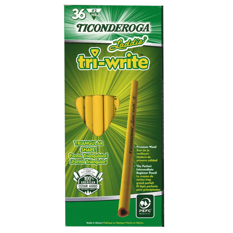 TICONDEROGA - Laddie® Tri-Write Intermediate Size No. 2 Pencils without Eraser, Box of 36