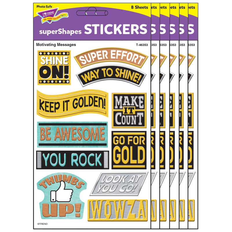 TREND - I ♥ Metal Motivating Messages superShapes Stickers - Large, 88 Per Pack, 6 Packs