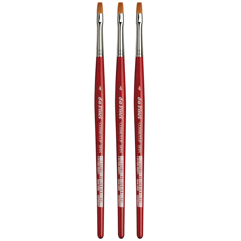 COSMOTOP-SPIN Silkpainting Brush, Synthetic, Watercolor, Flat, Size 4, Pack of 3