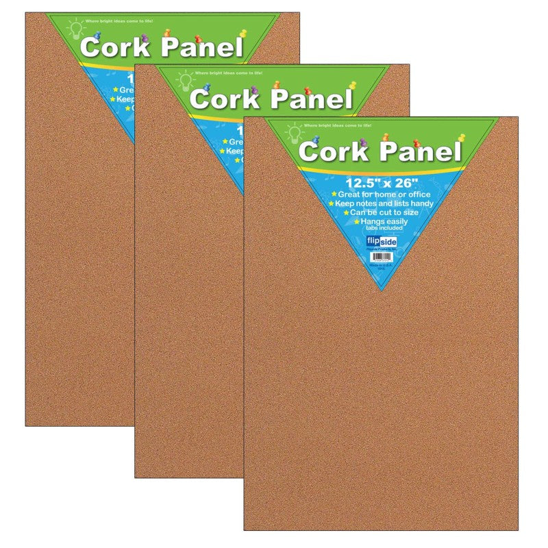 FLIPSIDE PRODUCTS - Cork Panel, 12.5" x 26", Pack of 3