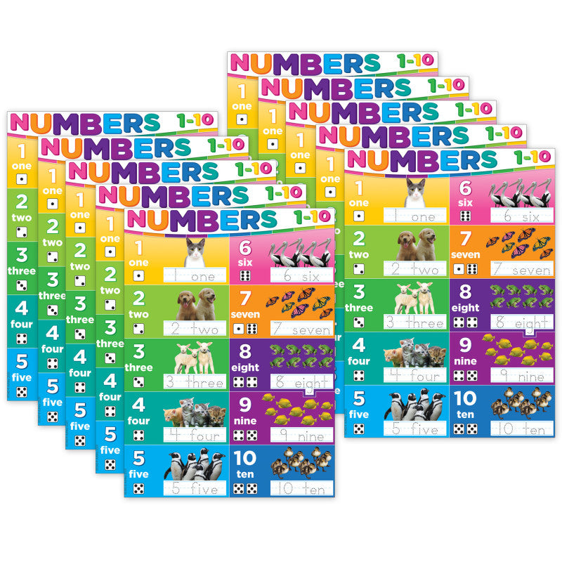ASHLEY PRODUCTIONS - Smart Poly® PosterMat Pals™ Space Savers, 13" x 9-1/2", Numbers 1-10, Pack of 10