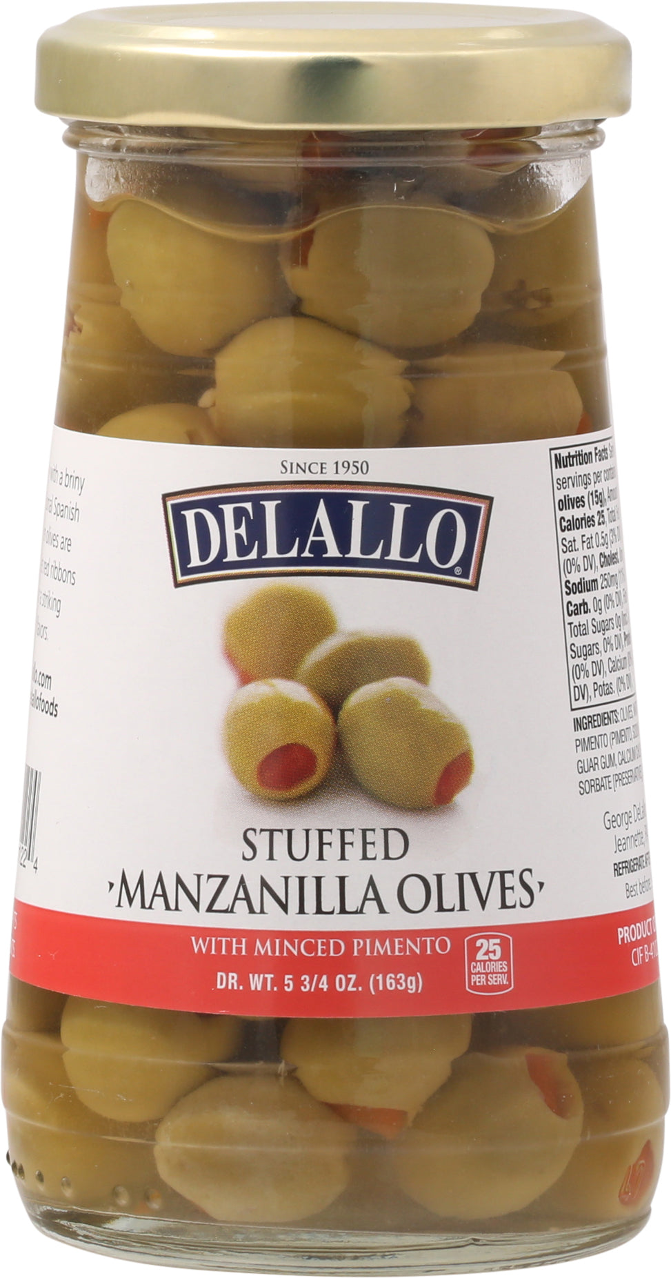 Delallo Stuffed Manzanilla Olives 5.75 oz - Case of 12