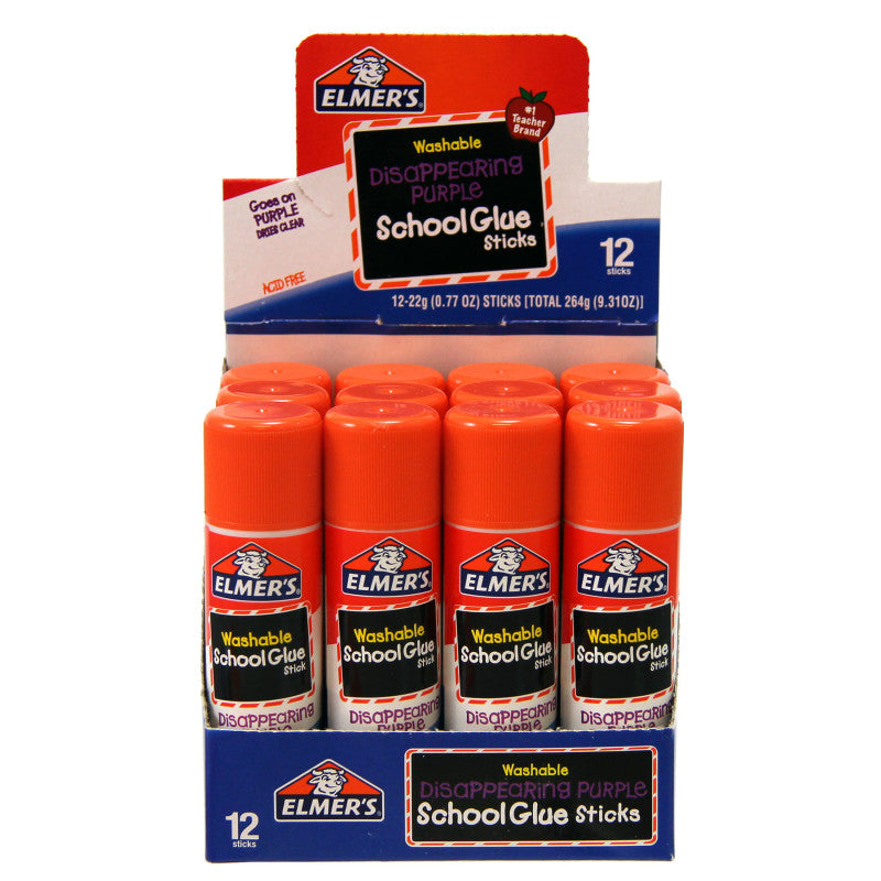 ELMER'S - Washable School Glue Stick, Disappearing Purple, 0.77 oz, Pack of 12