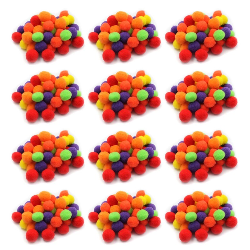CHARLES LEONARD - Pom-Poms 1", Assorted Hot Colors, 50 Per Pack, 12 Packs