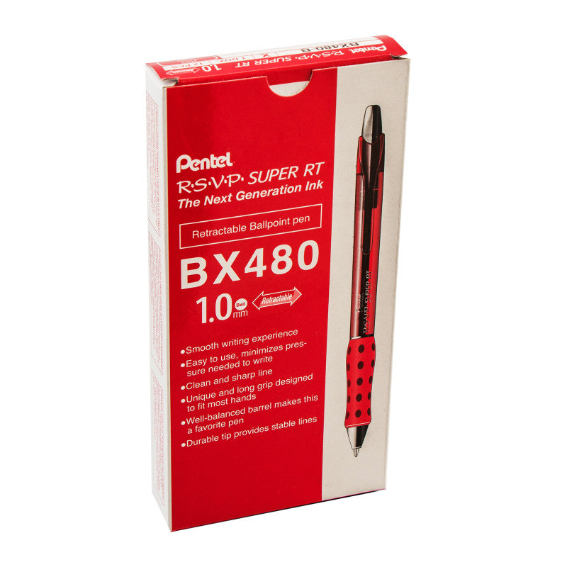 PENTEL - R.S.V.P.® Super RT Retractable Ballpoint Pen, Red, Pack of 12