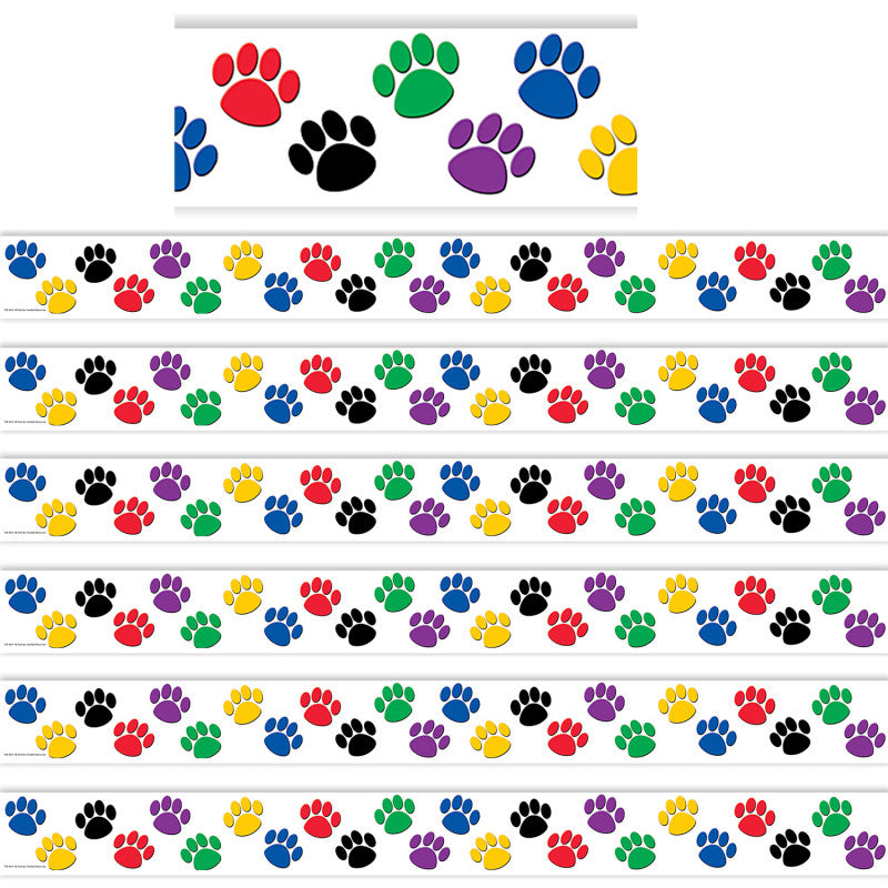 TEACHER CREATED RESOURCES - Colorful Paw Prints Border Trim, 35 Feet Per Pack, 6 Packs