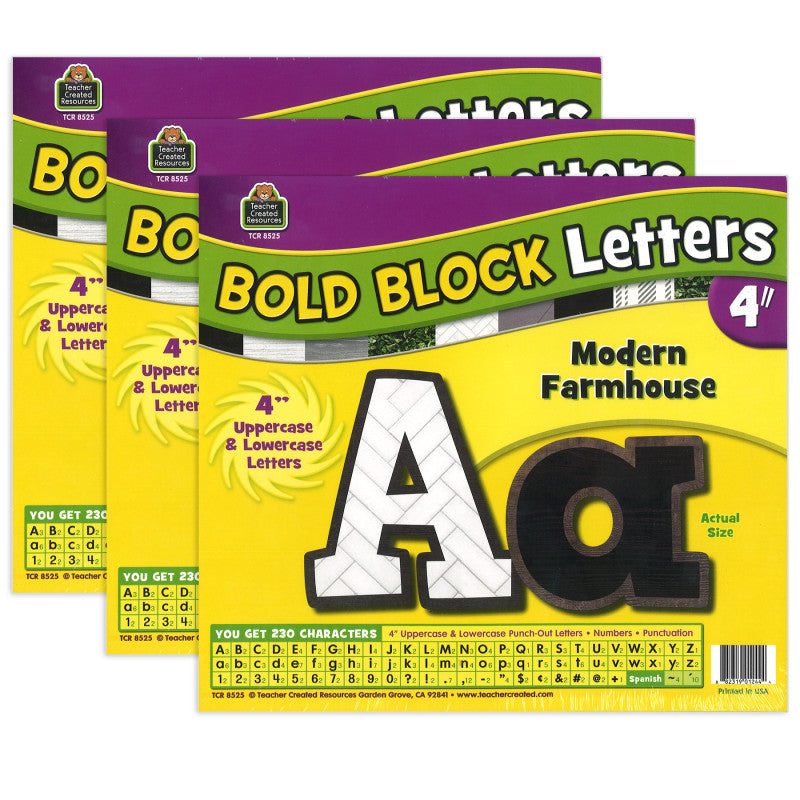 TEACHER CREATED RESOURCES - Modern Farmhouse Bold Block 4" Letters Combo Pack, 230 Pieces Per Pack, 3 Packs