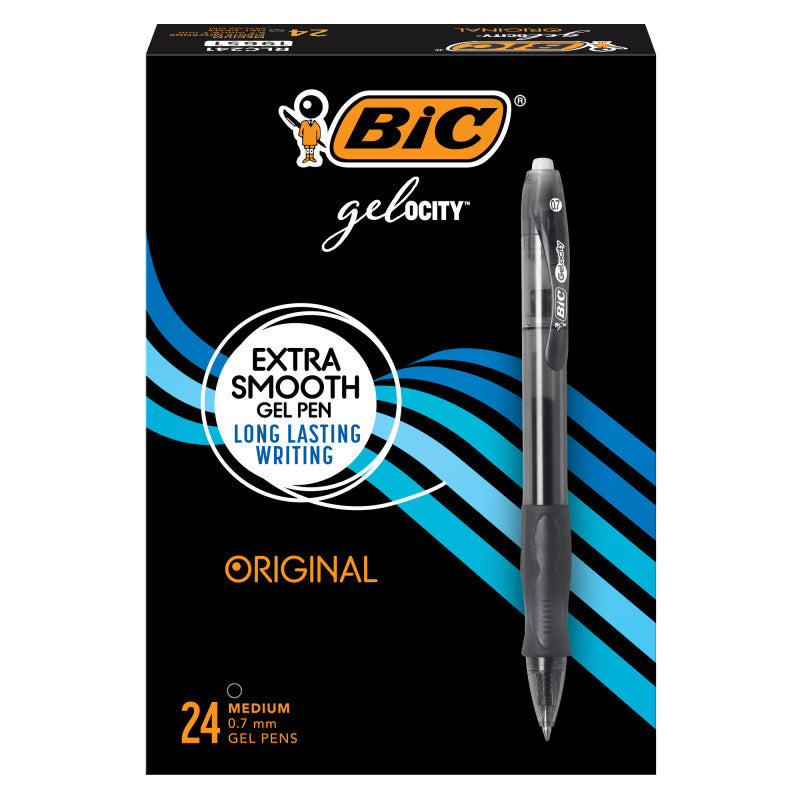 BIC - Gelocity Original Retractable Gel Pens, Medium Point (0.7mm), Black, Perfect for Everyday Writing, 24-Count Pack