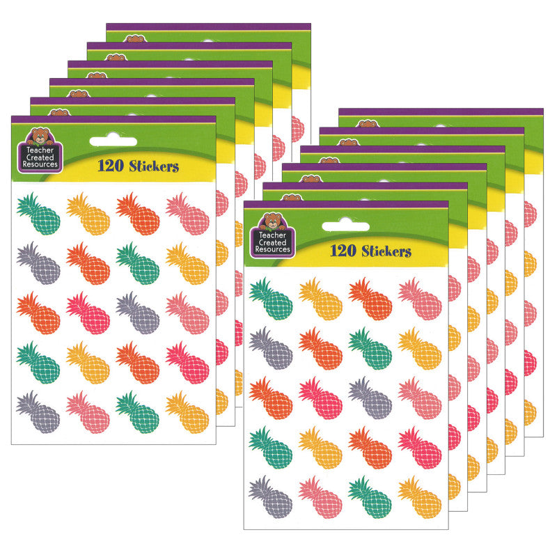 TEACHER CREATED RESOURCES - Tropical Punch Pineapples Stickers, 120 Per Pack, 12 Packs
