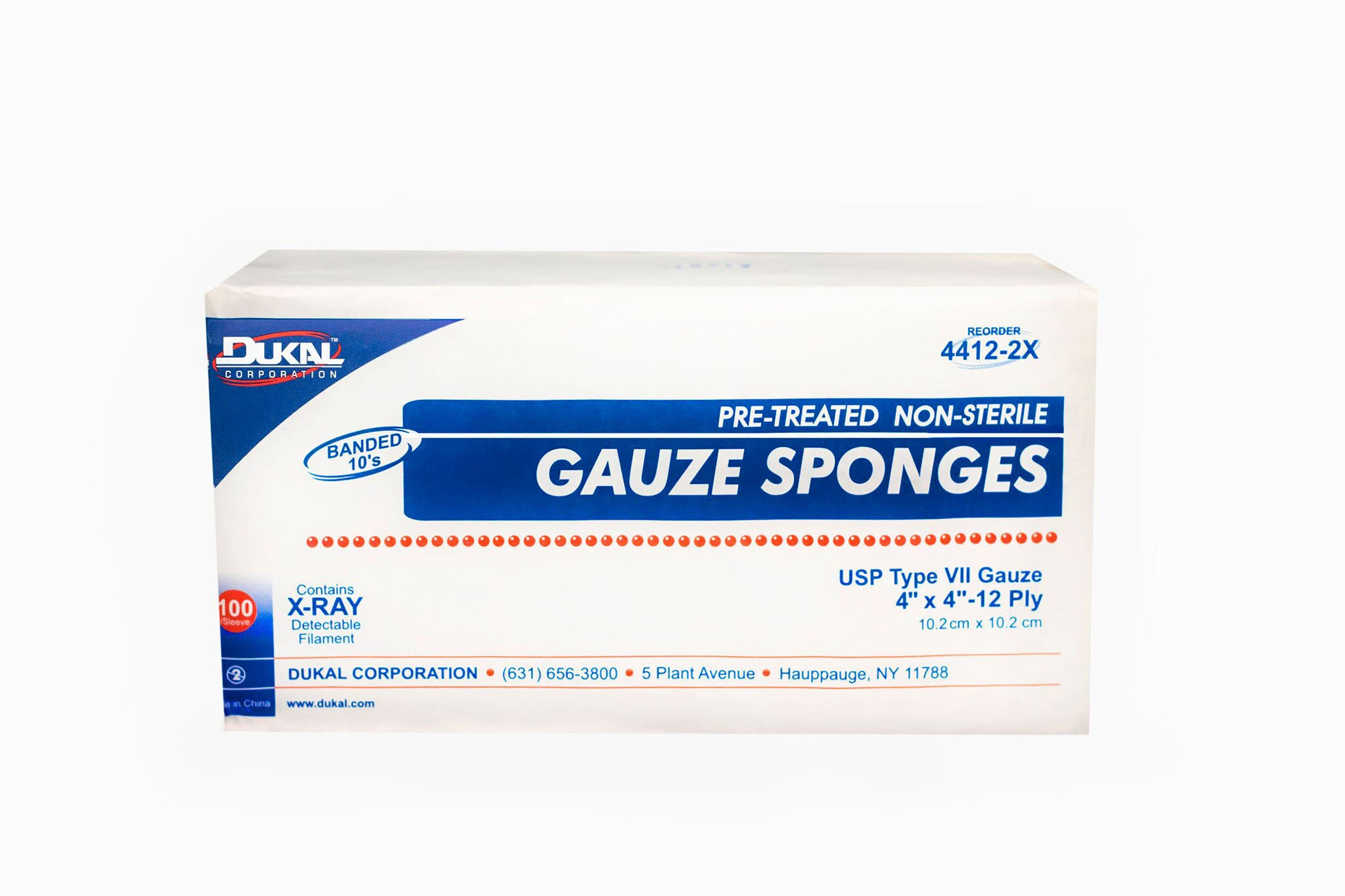Dukal - Gauze Sponge X-Ray Detectable Dukal™ 4 X 4 Inch 12-Ply NonSterile X-Ray Detectable 100 per Pack [100/BX]
