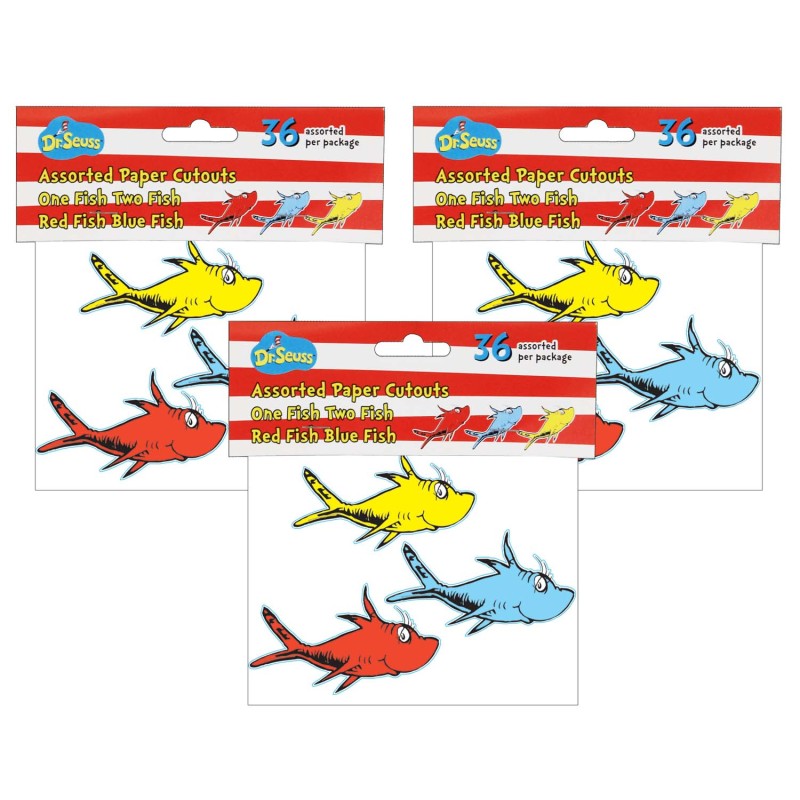 EUREKA - Dr. Seuss™ One Fish, Two Fish Assorted Paper Cut Outs, 36 Per Pack, 3 Packs