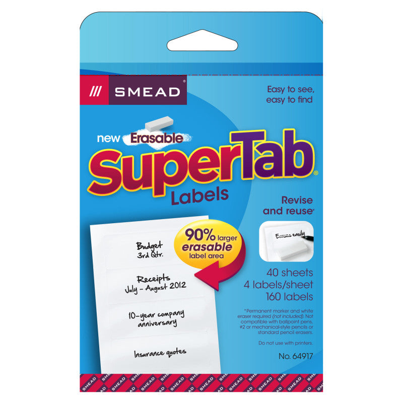 SMEAD - Erasable SuperTab® File Folder Labels, White, 160 Labels