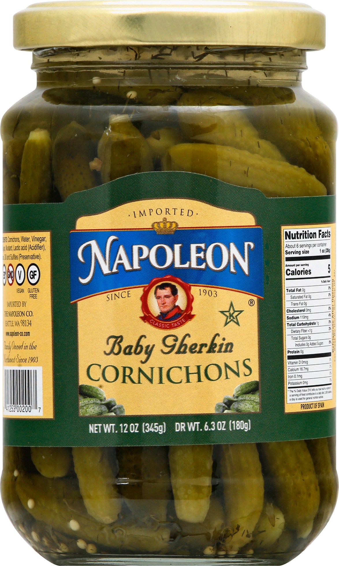 Napoleon Baby Gherkin Cornichons 12 oz - Case of 6