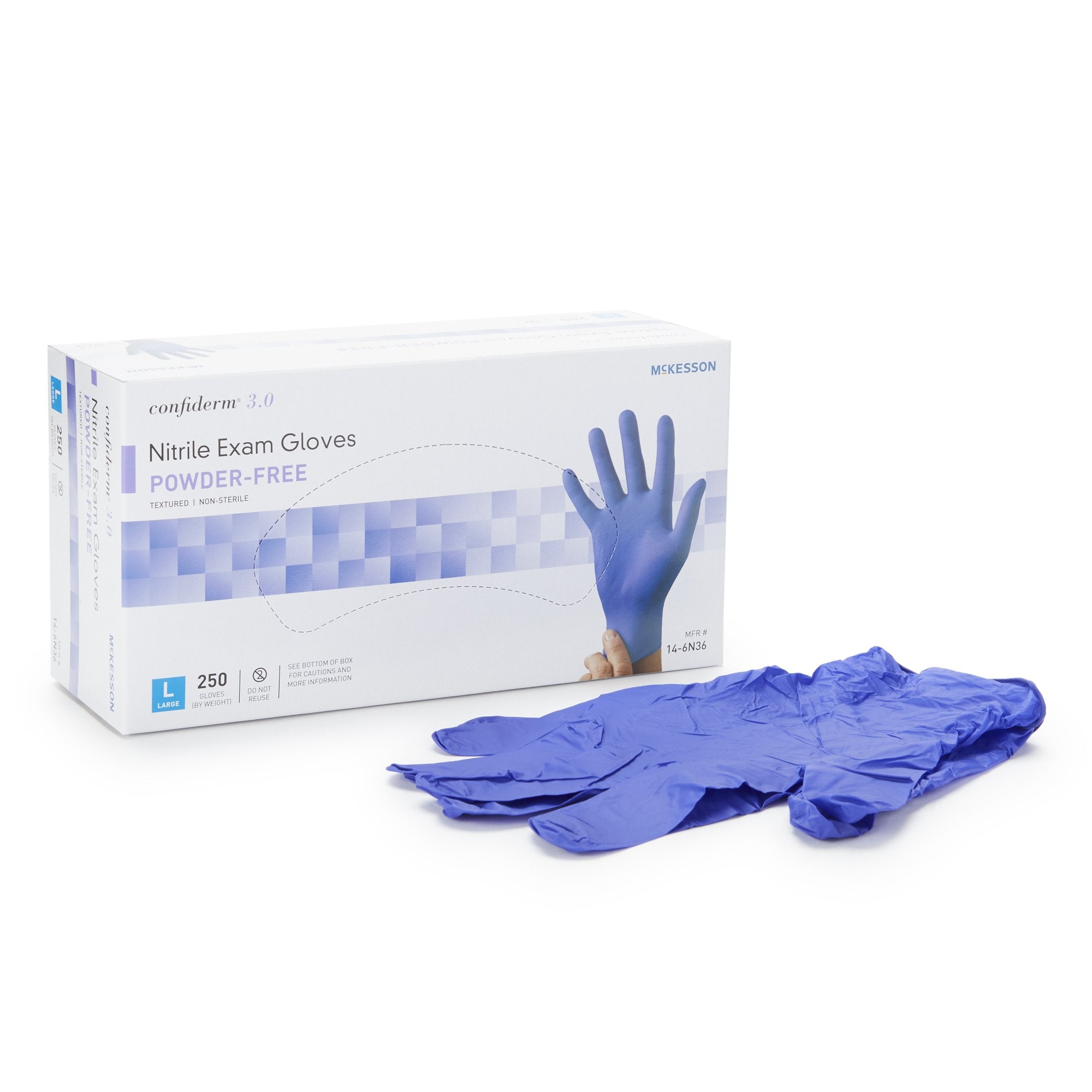 McKesson Brand - Exam Glove McKesson Confiderm® 3.0 Large NonSterile Nitrile Standard Cuff Length Textured Fingertips Blue Not Rated [10/CS]