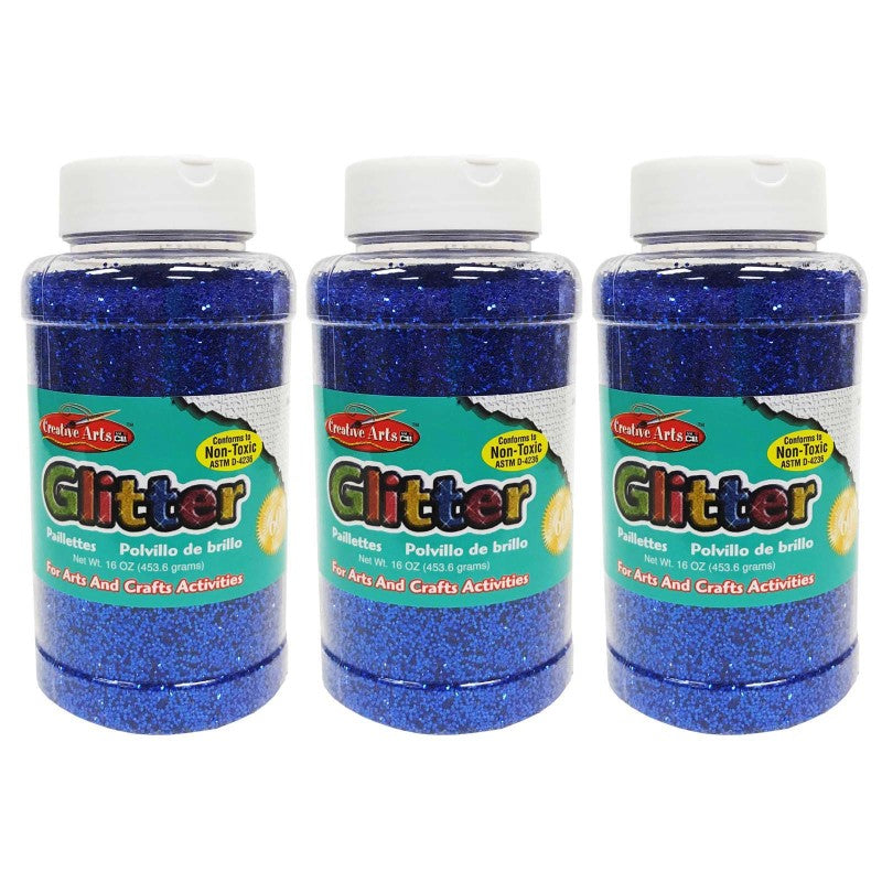 CHARLES LEONARD - Creative Arts™ Glitter, 1 lb. Bottle, Blue, Pack of 3