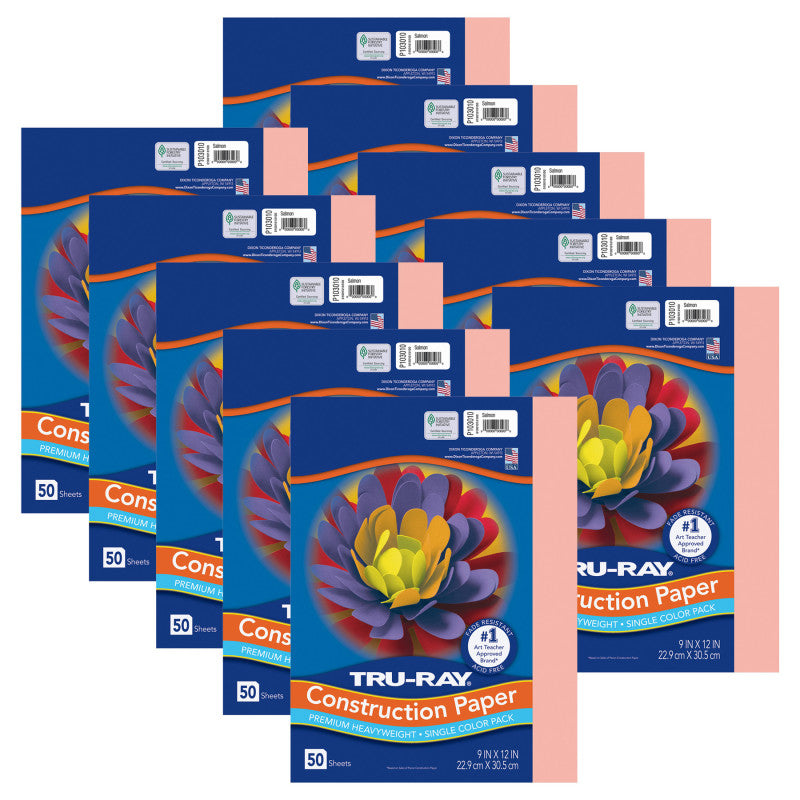TRU-RAY - Construction Paper, Salmon, 9" x 12", 50 Sheets Per Pack, 10 Packs