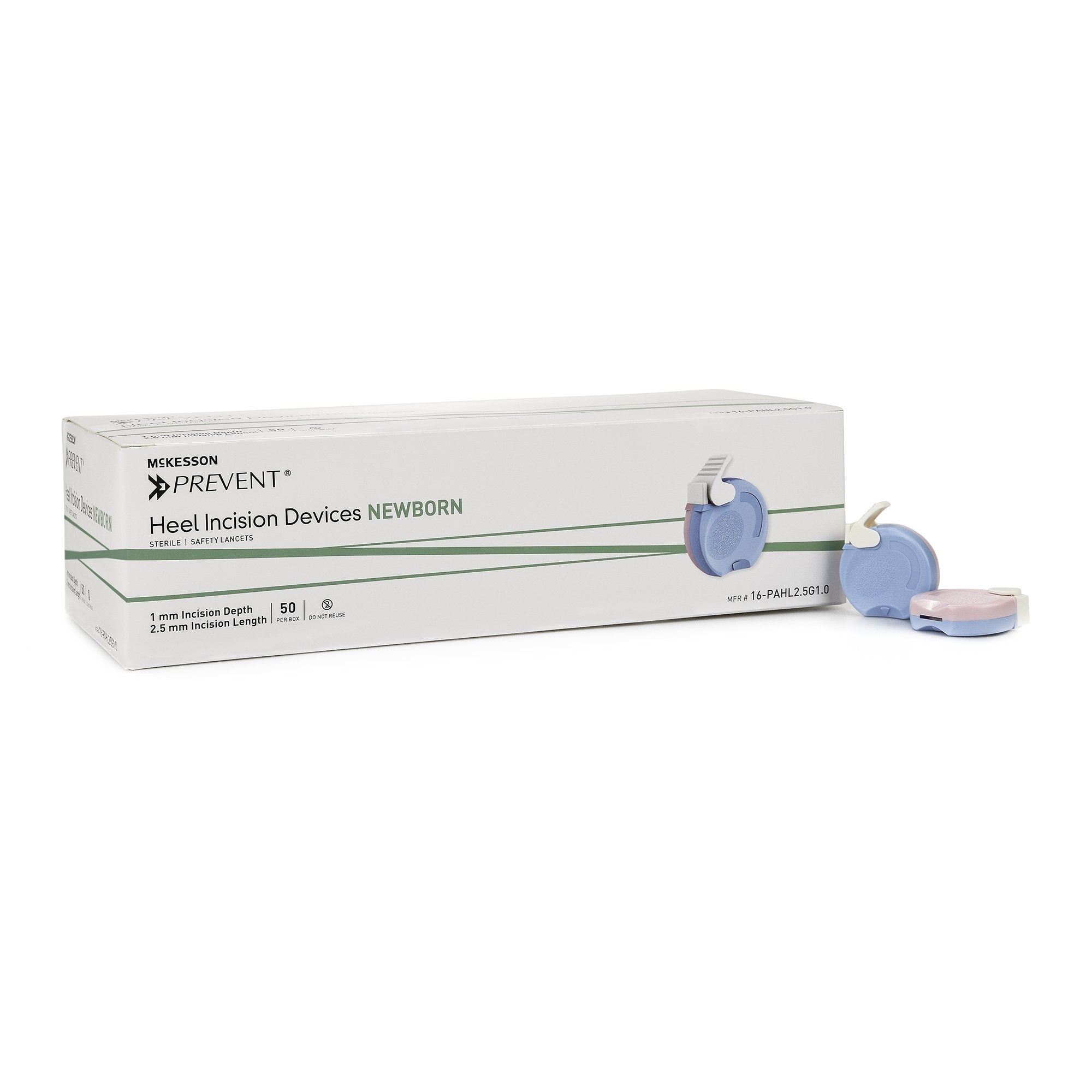 McKesson Brand - Pediatric Lancet McKesson Prevent® 2.5 mm Blade Retractable Push Button Activation Heel [50/BX] (1217980_BX)