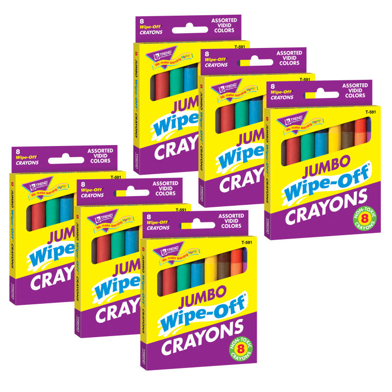TREND - Jumbo Wipe-Off® Crayons, Assorted, 8 per pack, 6 packs