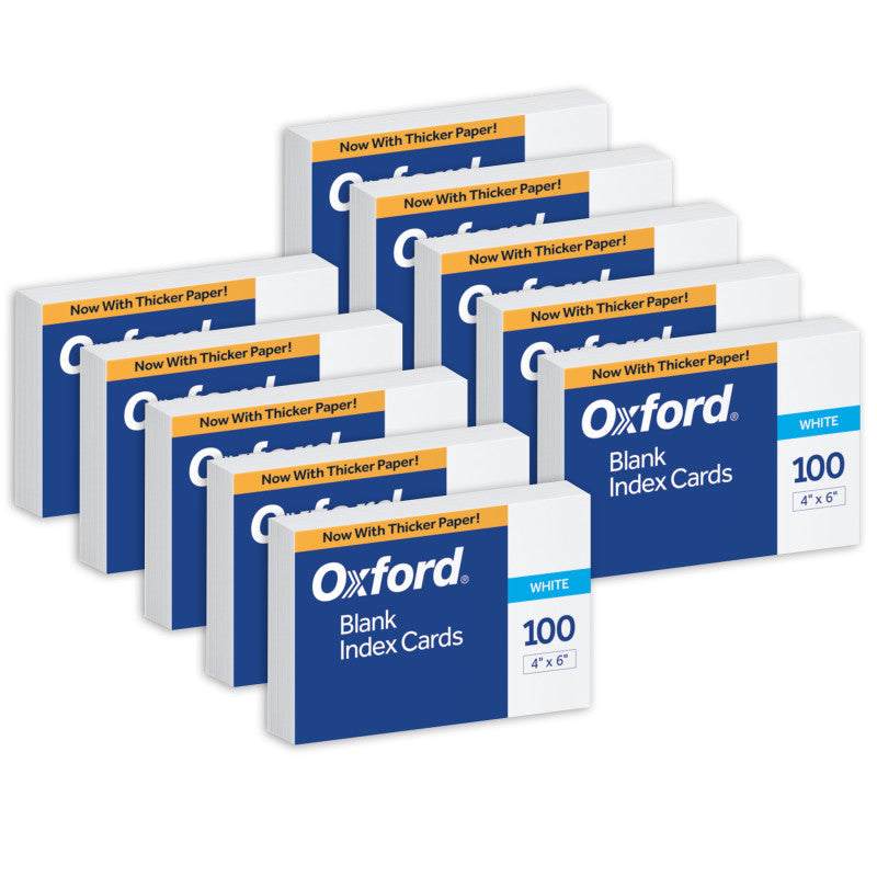 OXFORD - Blank Index Cards, 4" x 6", White, 100 Per Pack, 10 Packs