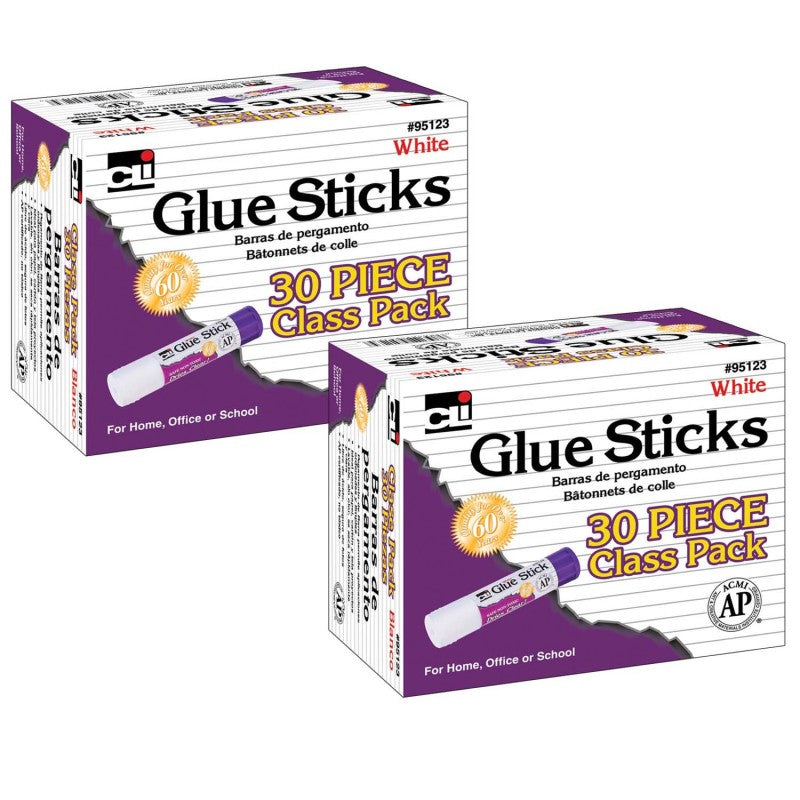 CHARLES LEONARD - Glue Stick Classpack, .28 oz., White, 30 Per Pack, 2 Packs
