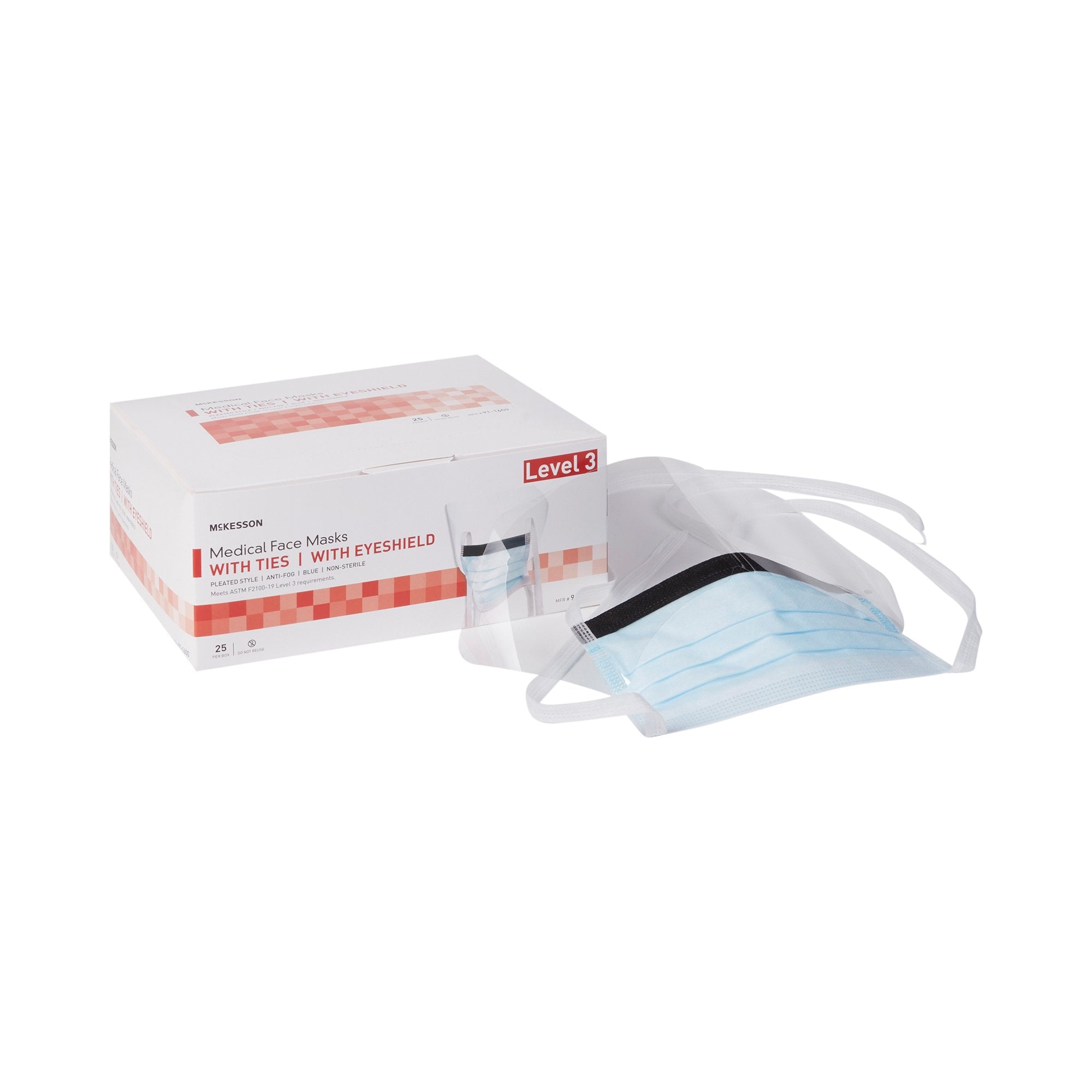 McKesson Brand - Surgical Mask with Eye Shield McKesson Anti-fog ASTM Level 3 Tie Closure One Size Fits Most [100/CS]