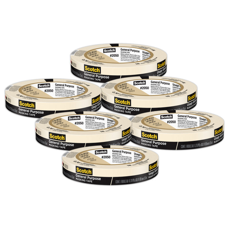 SCOTCH - General Purpose Masking Tape, 0.70 in x 60.1 yd (18mm x 55m), 6 Rolls