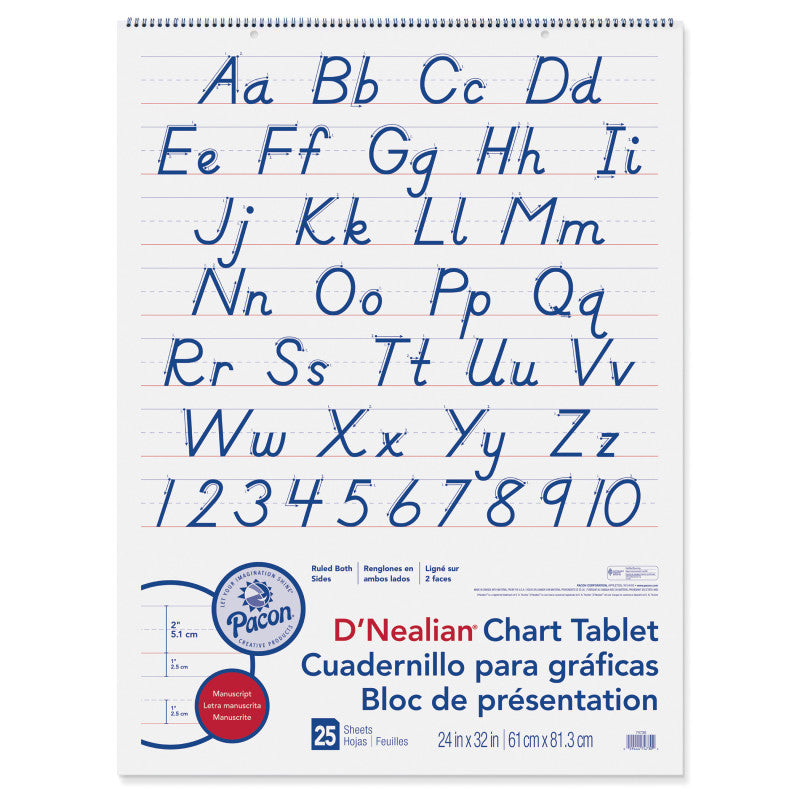 PACON - D'Nealian Chart Tablet, Manuscript Cover, 2" Ruled 24" x 32", 25 Sheets