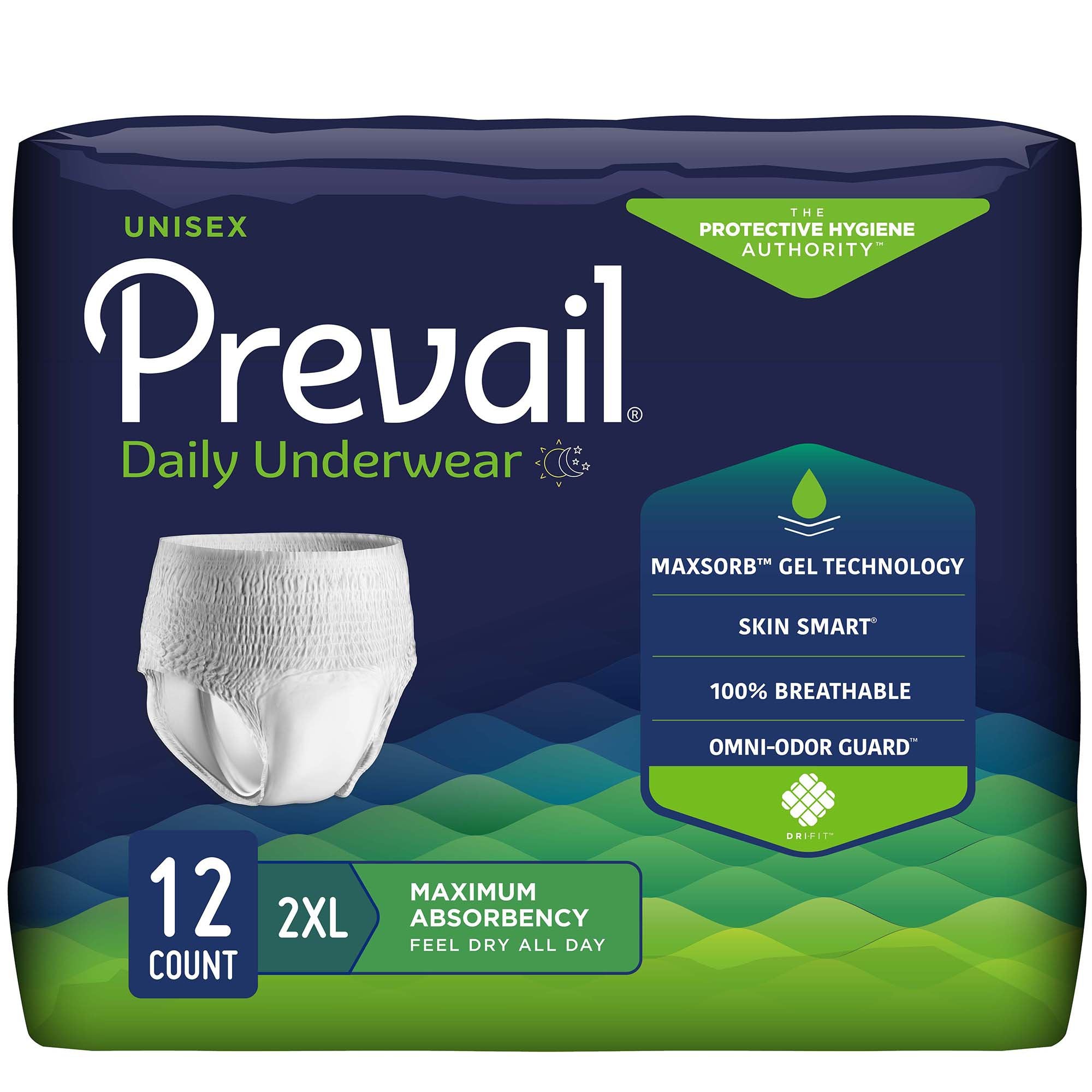 First Quality - Unisex Adult Absorbent Underwear Prevail® Daily Underwear Extra Pull On with Tear Away Seams 2X-Large Disposable Moderate Absorbency [48/CS]