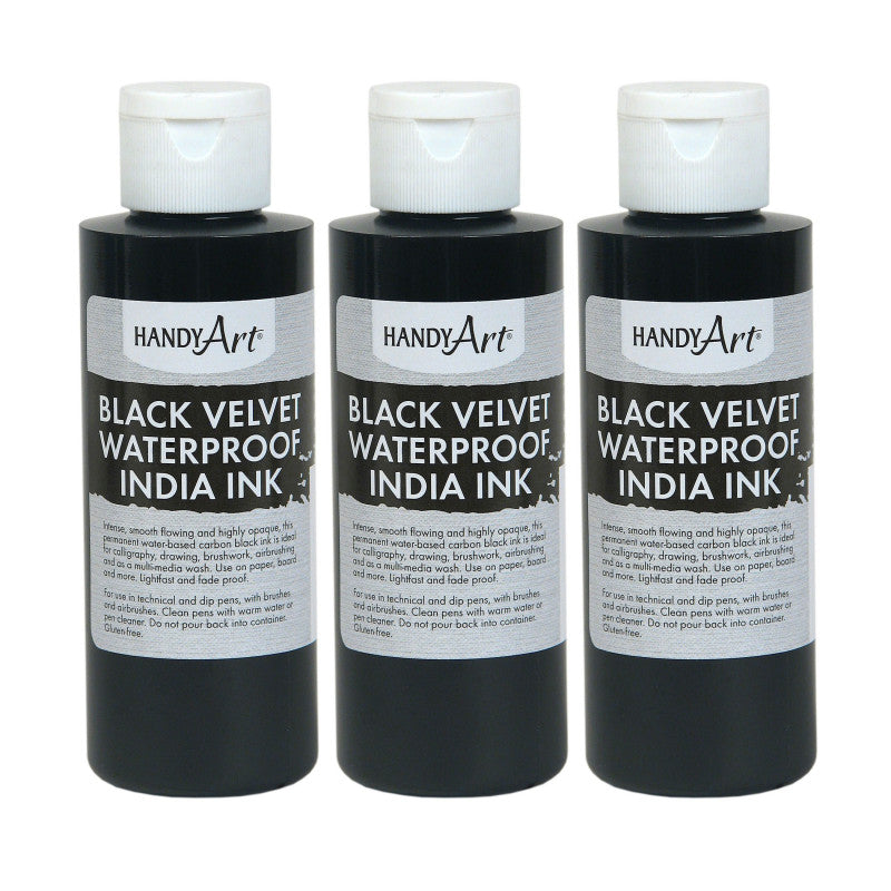 HANDY ART - Black Velvet India Ink, 4. oz, Pack of 3