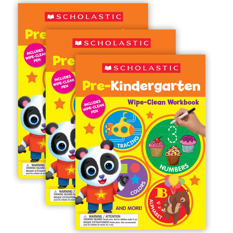 SCHOLASTIC TEACHING SOLUTIONS - Pre-K Wipe Clean Workbook, Pack of 3