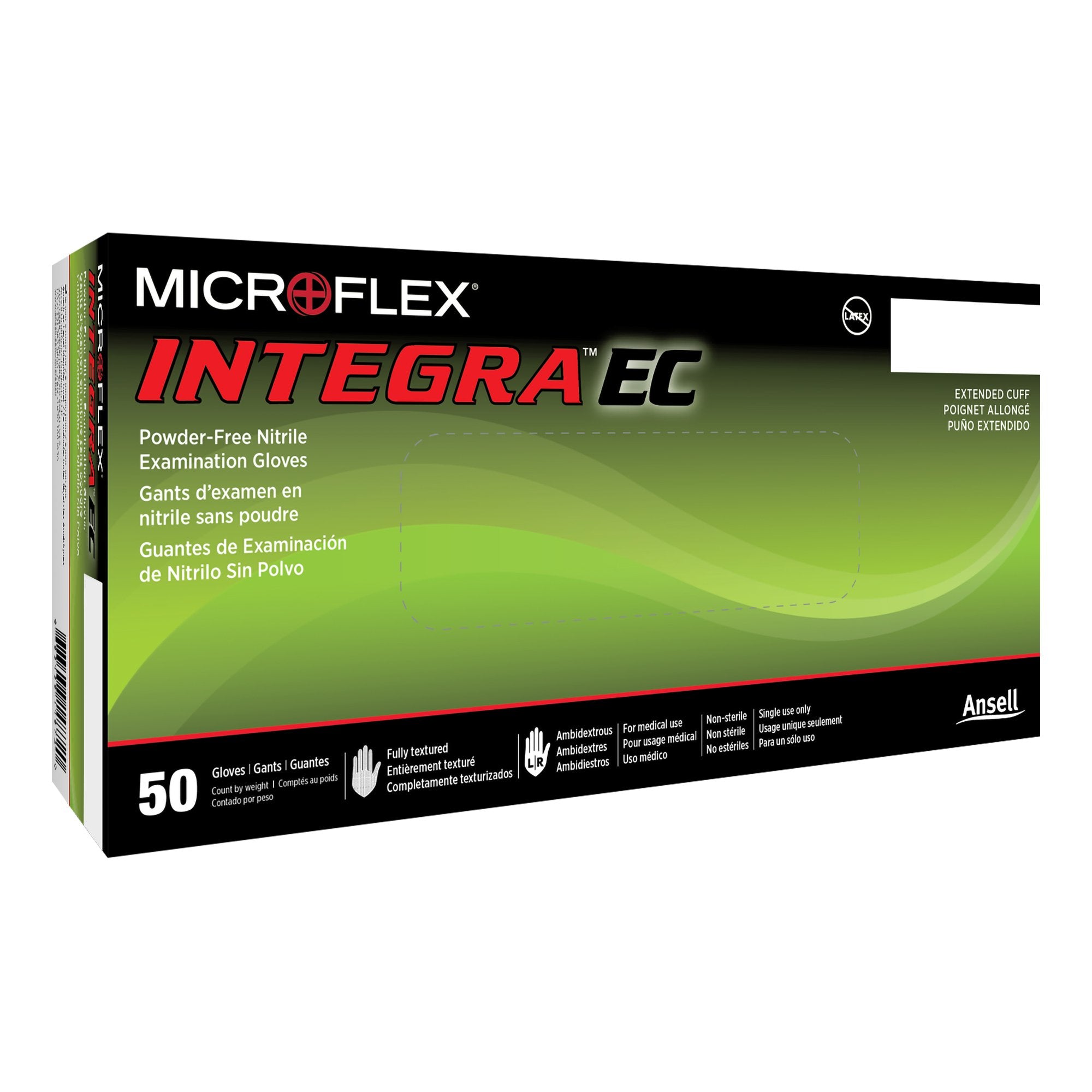 Microflex Medical - Exam Glove Integra® EC Medium NonSterile Nitrile Extended Cuff Length Fully Textured Blue Not Rated [500/CS]