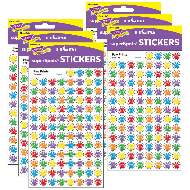 TREND - Paw Prints superSpots® Stickers, 800 Per Pack, 6 Packs
