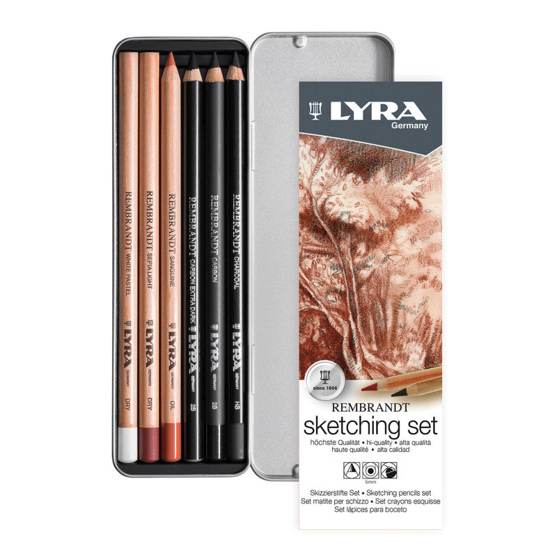 Rembrandt Sketching Pencil Set, Metal Tin, Assorted Colors, 6 Pieces