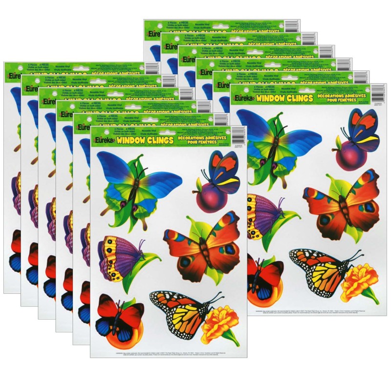 EUREKA - Butterflies Window Clings, 12 Sheets