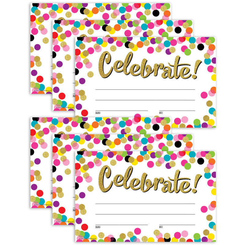 TEACHER CREATED RESOURCES - Confetti Celebrate! Awards, 25 Per Pack, 6 Packs
