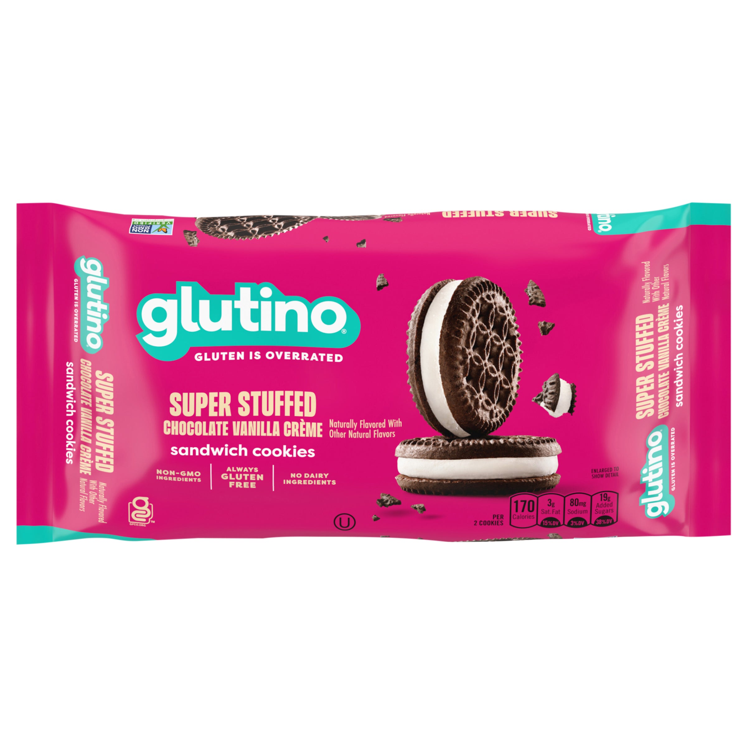 Glutino Gluten Free Super Stuffed Chocolate Vanilla Crème Flavored Sandwich Cookies, 11.1 oz. - Case of 12