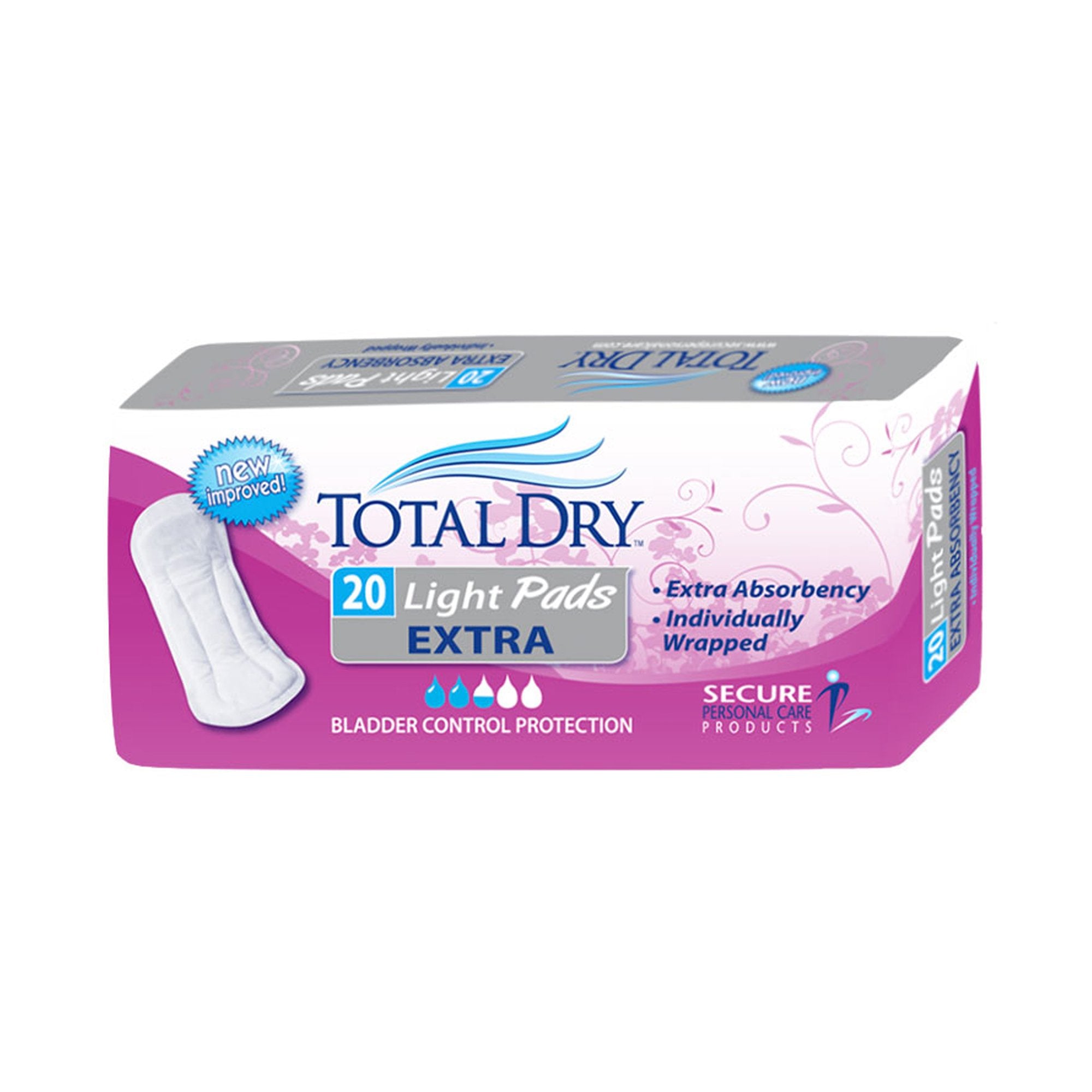 Secure Personal Care Products - Bladder Control Pad TotalDry™ 11 Inch Length Light Absorbency Polymer Core Regular [20/BG]