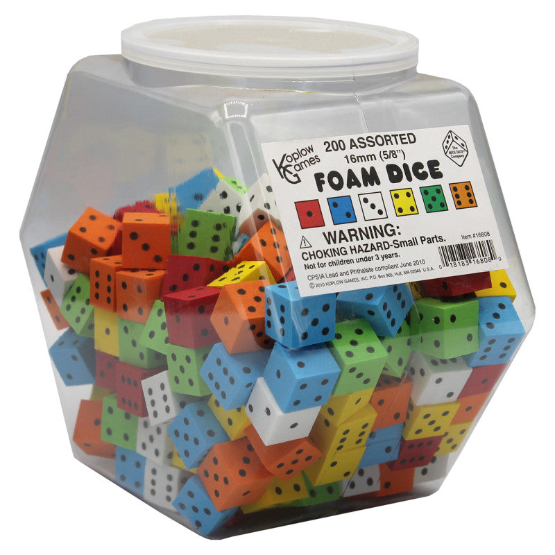 KOPLOW GAMES - Foam Dice, 16mm, Assorted, Tub of 200