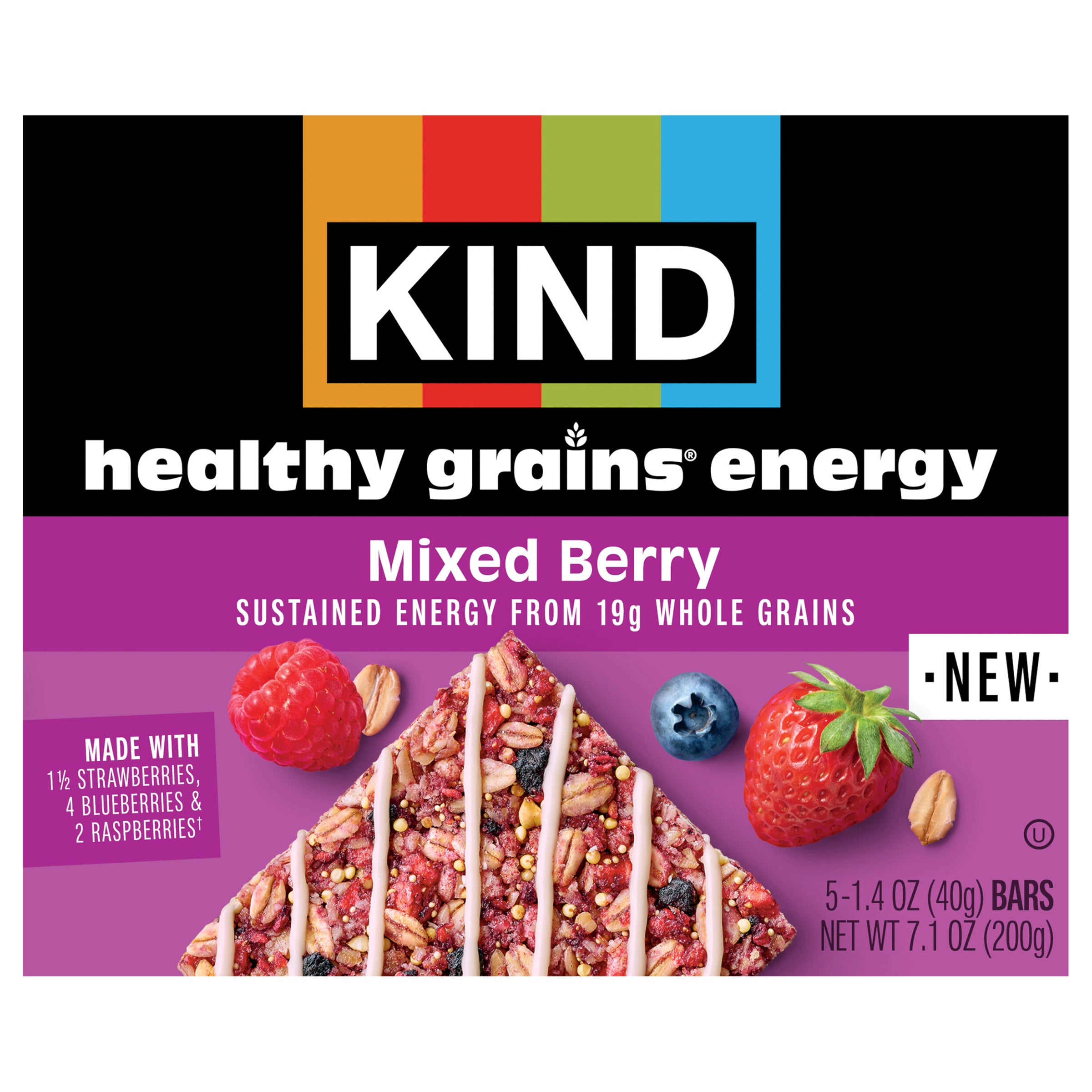 KIND Healthy Grains Energy, Mixed Berry, 5 Count - Case of 8