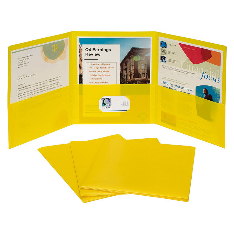 C-LINE - 3-Pocket Poly Portfolio, Yellow, Box of 24