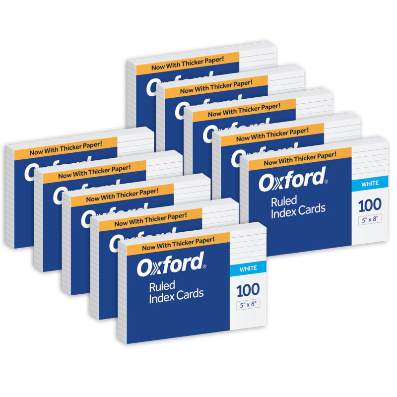 OXFORD - Ruled Index Cards, 5" x 8", White, 100 Per Pack, 10 Packs