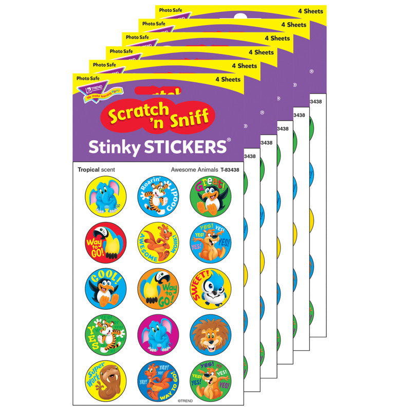 TREND - Awesome Animals/Tropical Stinky Stickers®, 60 Per Pack, 6 Packs