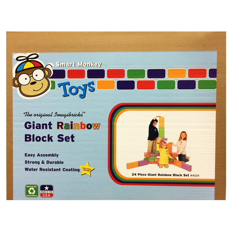 SMART MONKEY TOYS - ImagiBRICKS™ Giant Rainbow Building Block Set, 24 Pieces