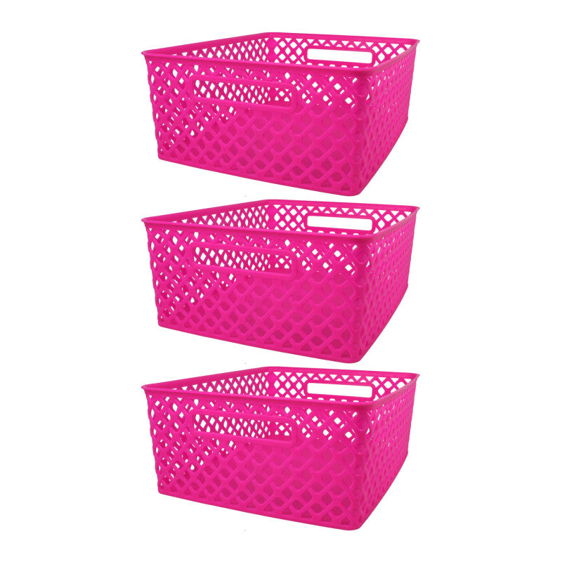 ROMANOFF - Woven Basket, Medium, Hot Pink, Pack of 3